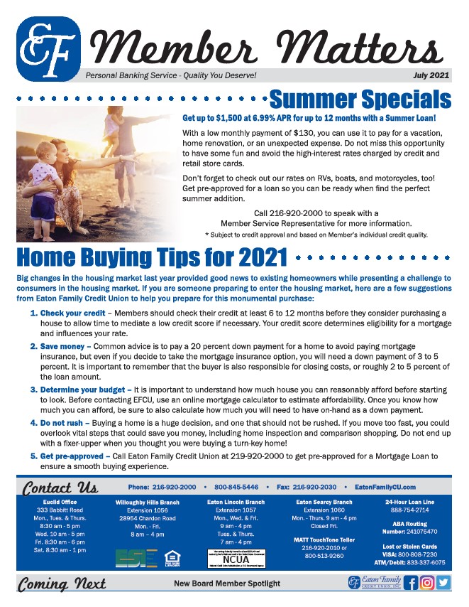 Newsletters 2021 Eaton Family Credit Union